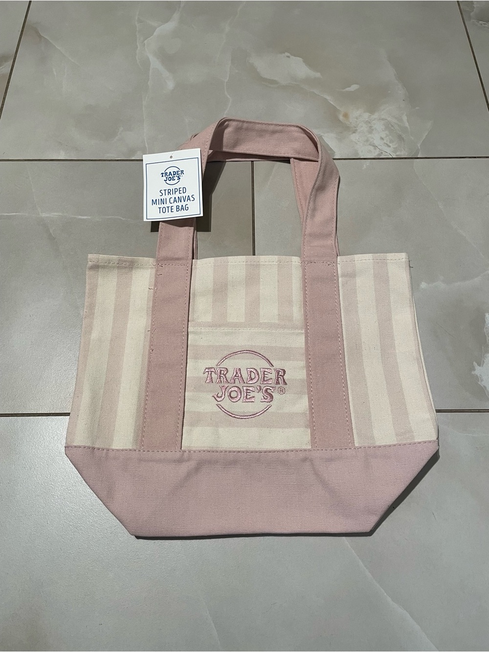 Trader Joe's Pink Striped Mini Canvas Tote